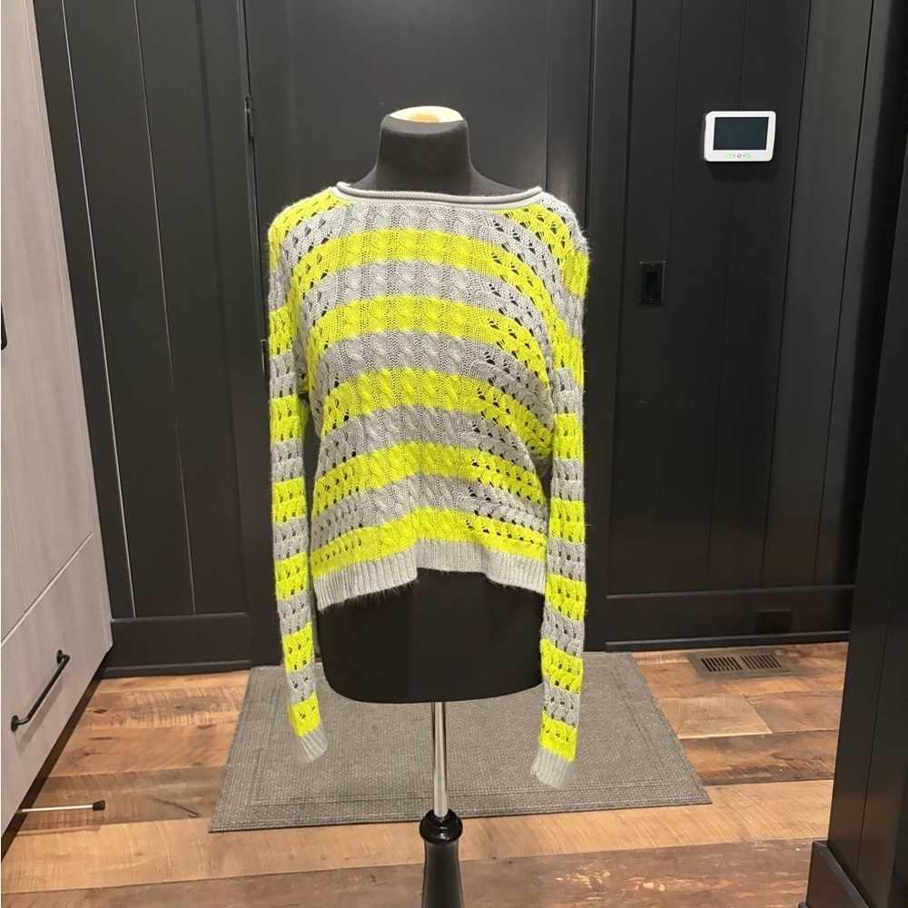 Vintage Allen B Neon Stripe Open Knit Sweater – Y2K Era – Made in USA – Size L